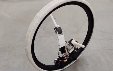 Star-Wars-inspired robot rolls on a round body and uses legs to steer