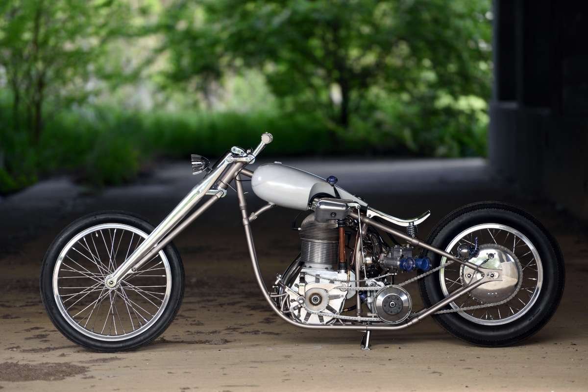 A custom chopper with 1,700cc single-cylinder