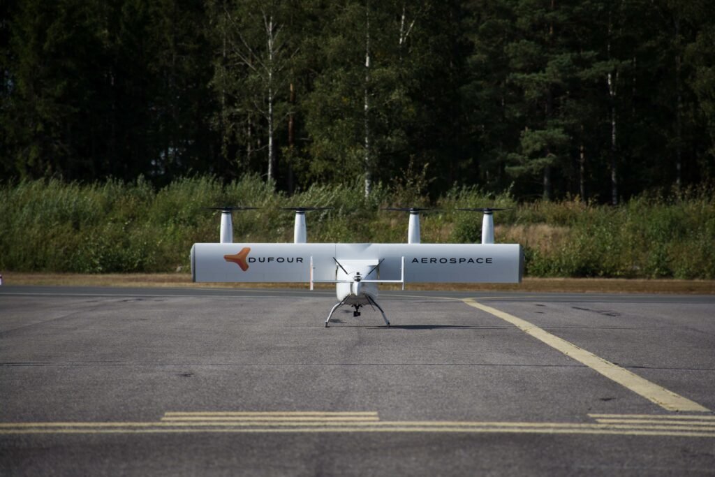 Dufour Aerospace AeroMini10 in flight showcasing tilt wing technology