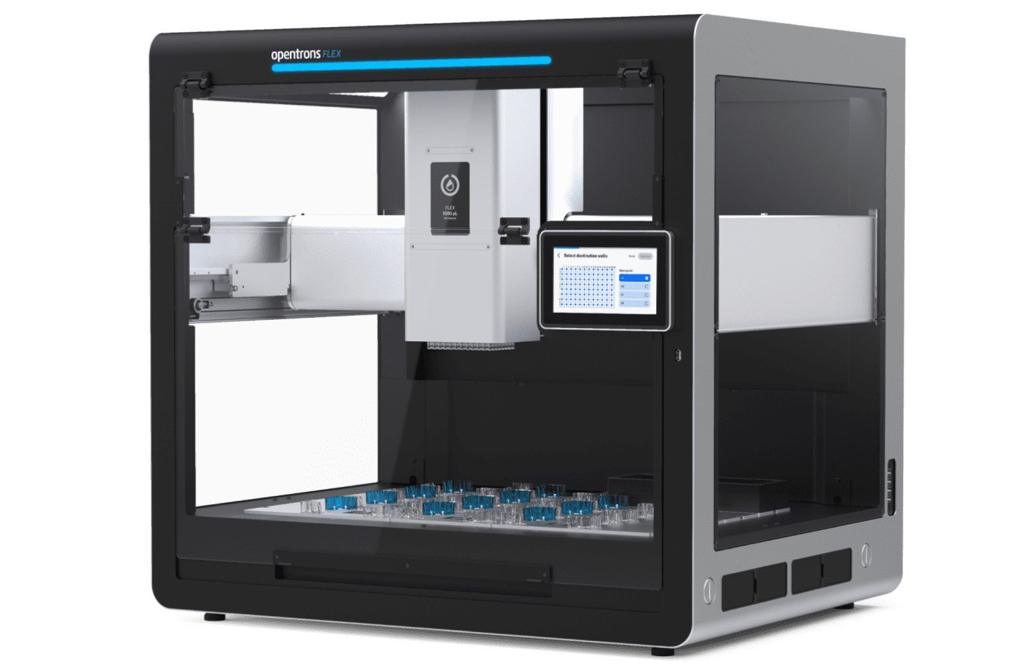 Opentrons' Flex Prep robot, a large black box that sets up vials. 