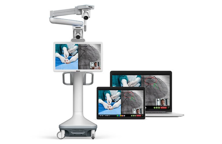 The Avail Medsystems telepresence console can beam video, audio and information to laptops and tablets.