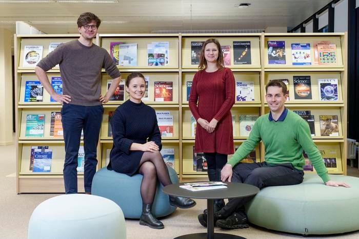 The authors of the study (from left to right): Alex Fratzl, Daniela Macari, Ksenia Keplinger, Christoph Keplinger (MPI-IS, W. Scheible).