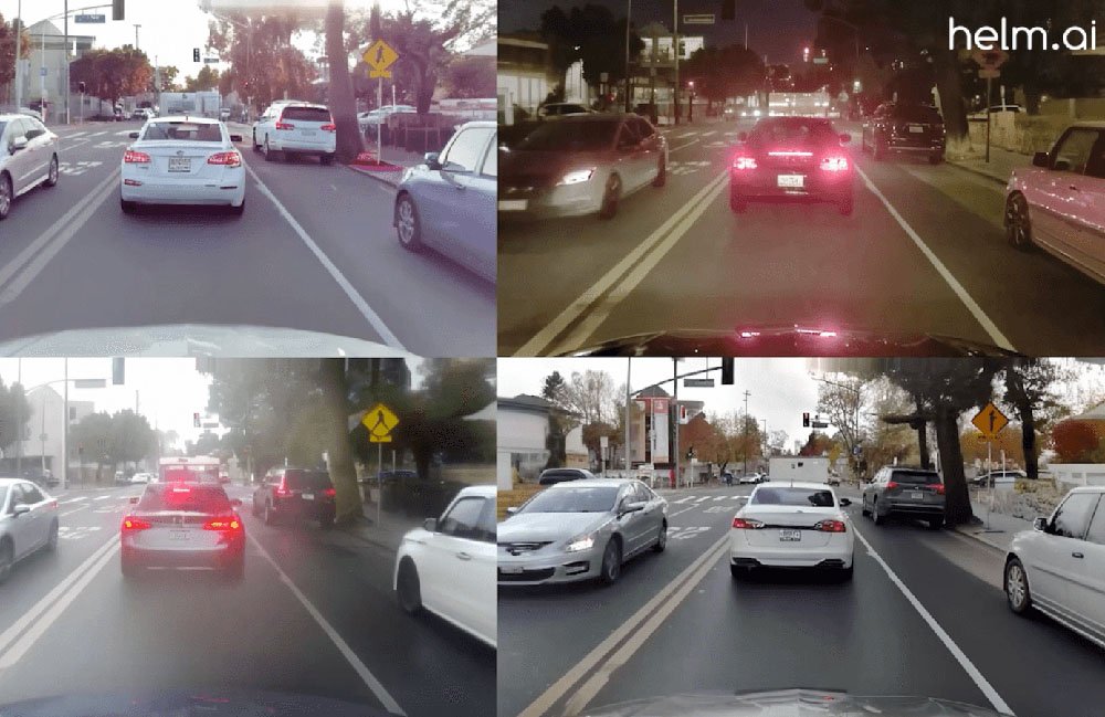 Four images of the same traffic scenario in different lighting. 