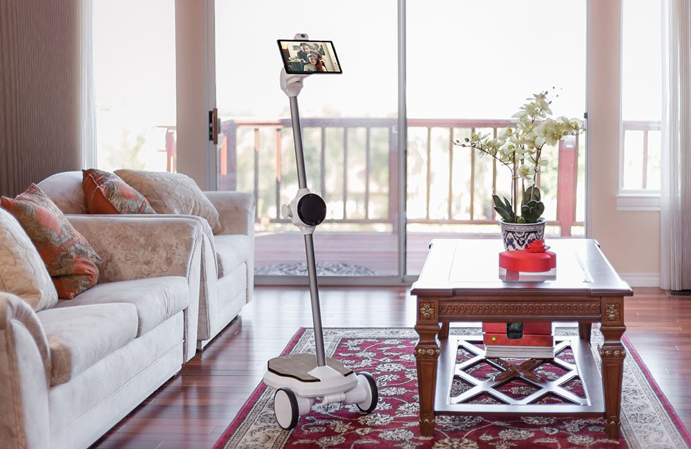 Ohmnilabs' telepresence robot in a living room. 