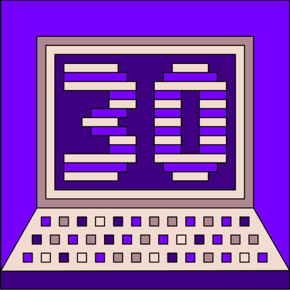 An illustration of a computer with "30" on the screen.