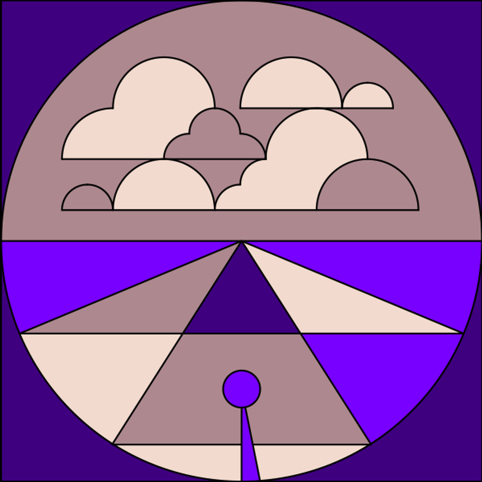 An illustration of a runway with skies and clouds.