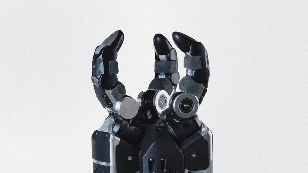 A robotic hand with three fingers developed by Google DeepMind and Shadow Robot.