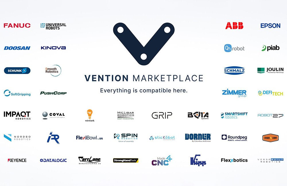 Logos of several companies in the Vention Marketplace. 